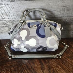 Coach Gray & Blue Madison Sophia Clover Logo Pattern Sateen Fabric Satchel Purse
